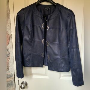 Stunning dark navy faux leather fitted jacket